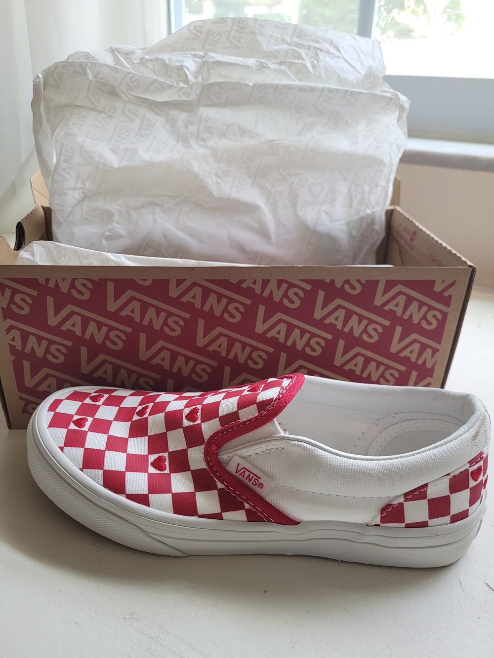 Vans Kids Slip-On Checkerboard Red and White Sneakers